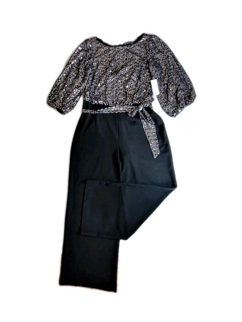 Jessica Howard Evening Jumpsuit NWT Black Metallic Sequin Wedding Formal - 16